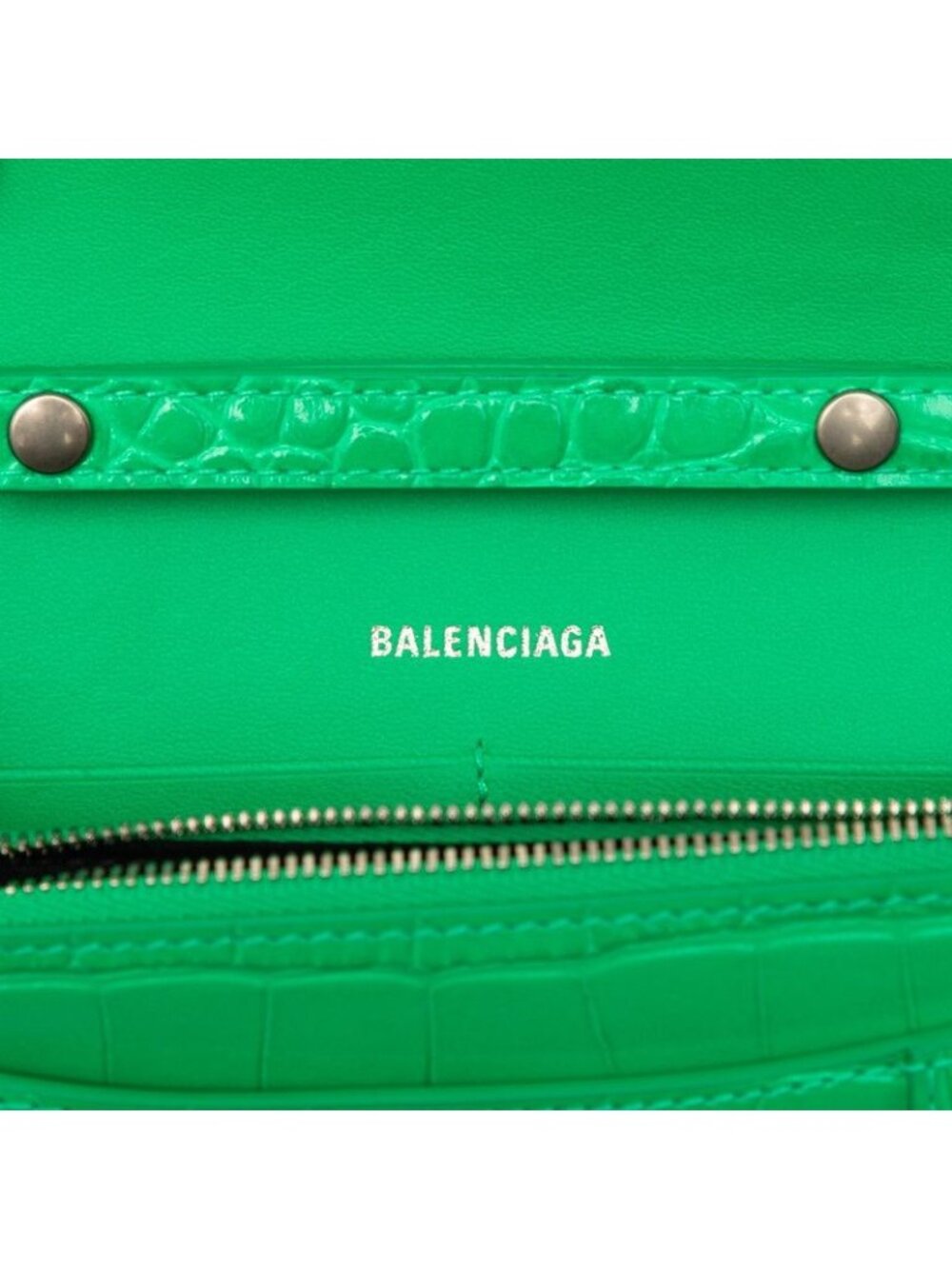Balenciaga Hourglass Croco Embossed Chain Wallet on Shoulder Bag Green Silver - Picture 5 of 7